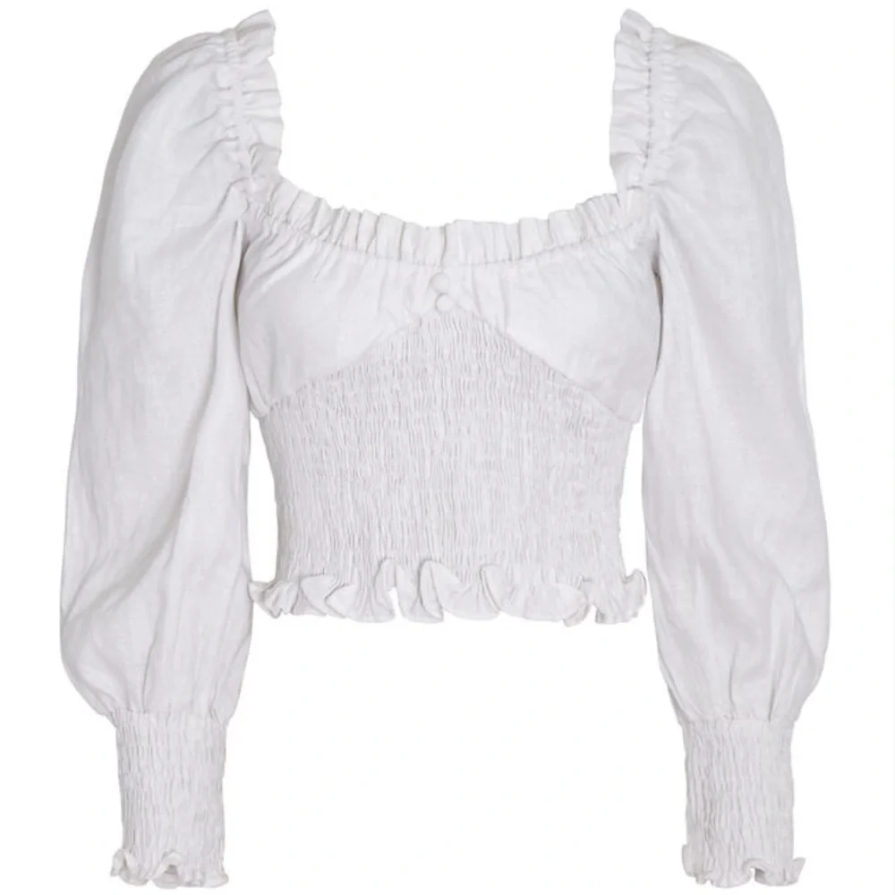 NWT Faithfull the Brand Bel Rose Puff Sleeve Linen Top White Size 10